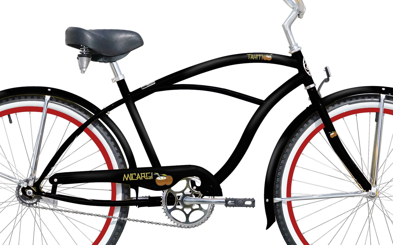 WonderWheels 26" Beach Cruiser Coaster Brake Stainless Steel Spokes One Piece Crank Alloy Red Rims 36H W/ Fenders - Black/ Red