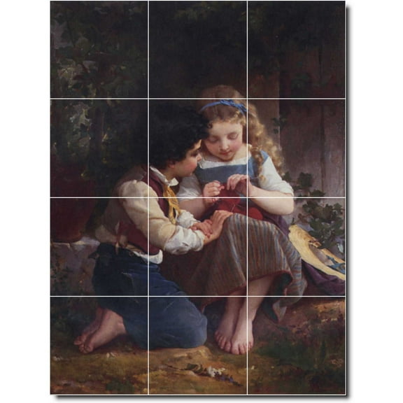 Ceramic Tile Mural-Emile Munier Children Painting 16. 12.75" w x 17" h using (12) 4.25 x 4.25 ceramic tiles