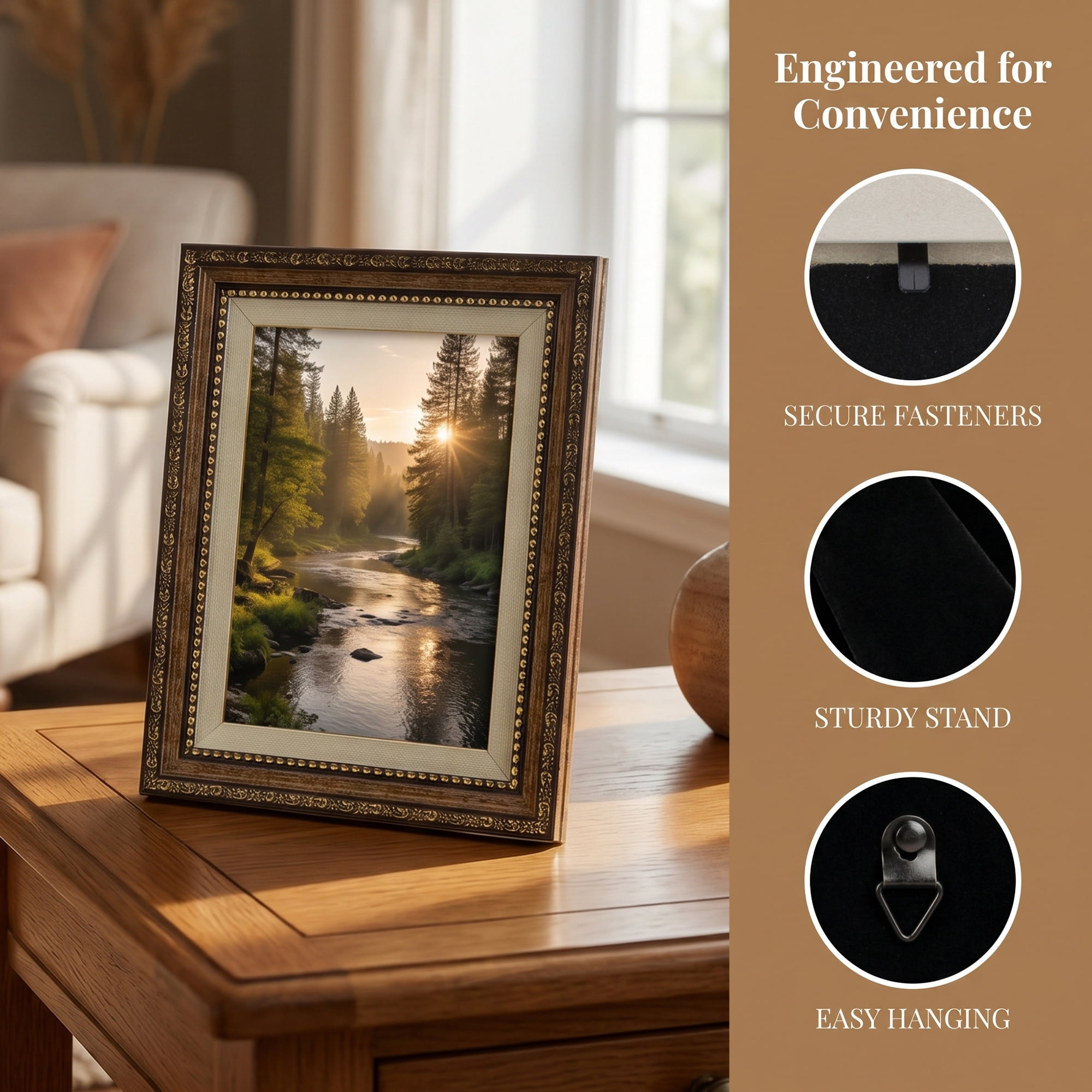 Unique Bargains Wall Hanging & Tabletop Resin Picture Frame for Display Brown 4" x 6"