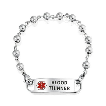 Customizable Engravable Identification Medical Alert ID Ball Bead Link Chain Bracelet For Women Stainless Steel 7.5 Inch