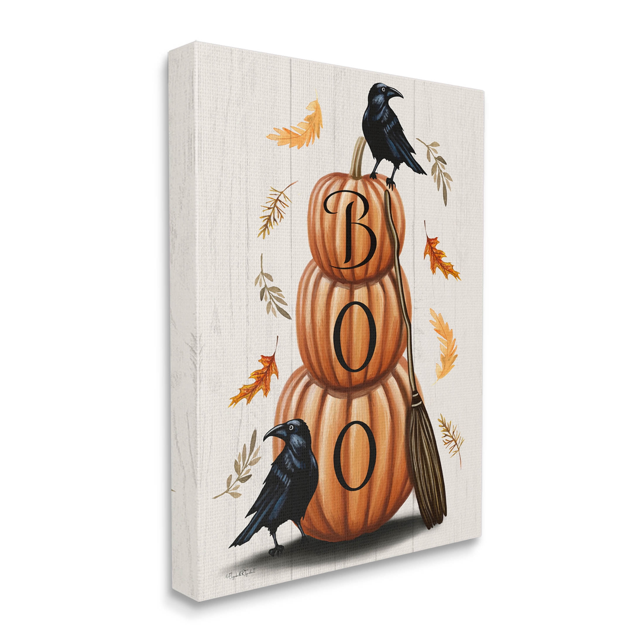 Stupell Industries Boo Ravens Pumpkin Stack Graphic Art Gallery Wrapped Canvas Print Wall Art, Design by Elizabeth Tyndall