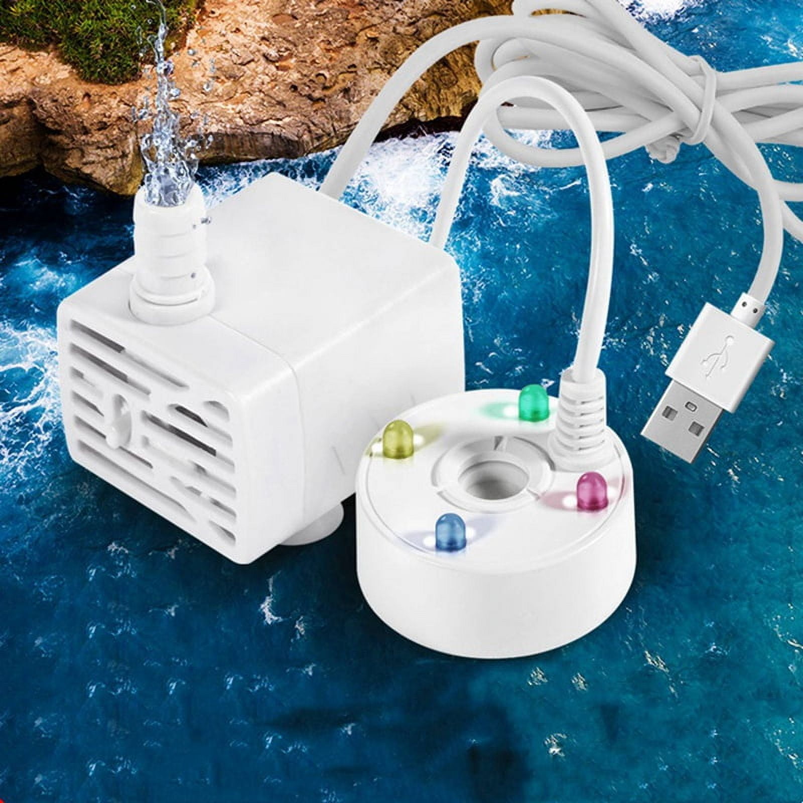 2X USB 5V Water Pump Mist Maker LED Lights Mister Fog Machine, Indoor Fountain Garden Pond Water Fogger Atomizer White
