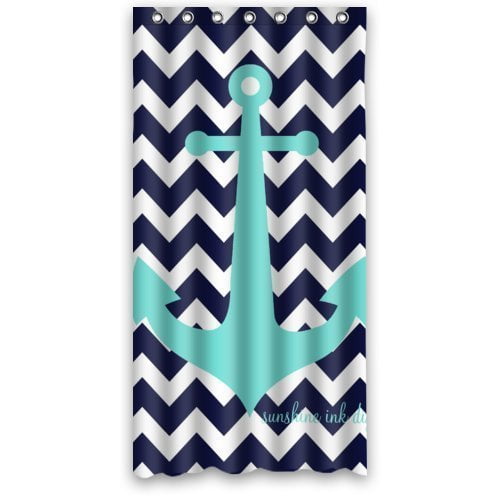 HelloDecor Travel Navy Blue Chevron with Nautical Anchors Shower