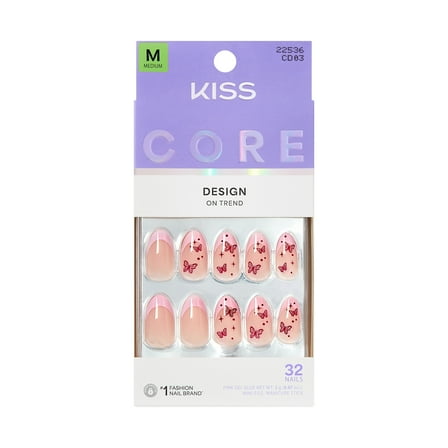 KISS CORE Design Press On Nails Almond, ‘Signature’, Pink, Medium Length, 32 Count