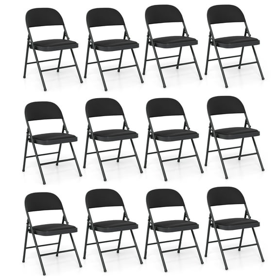 Gymax 12PCS Folding Chairs w/ Metal Frame PVC Leather Stackable Chairs for Indoor
