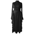 thumbnail image 3 of Women Long Sleeve Half Turtleneck Fall Dress Bohemian Relaxed Fit Maxi Flared Tiered Dress (Black XL), 3 of 5
