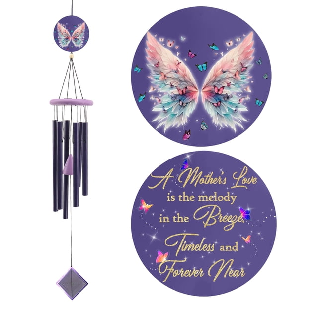 Carillón de viento JMSuertes con forma de mariposa morada, 81 cm, regalo para mamá