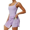 thumbnail image 3 of Deago Womens Square Neck Tennis Dress Pleated Sleeveless Built in Shorts Golf Athletic Dress with Pocket (Purple, XL), 3 of 9