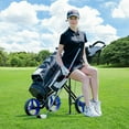 thumbnail image 3 of Costway Foldable 3 Wheel Push Pull Golf Club Cart Trolley w/Seat Scoreboard Bag Blue, 3 of 10