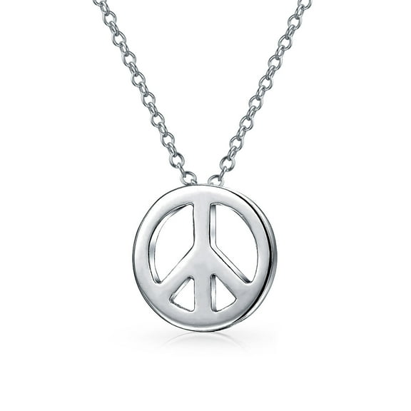 Bling Jewelry Womens Tiny World Peace Sign Pendant Necklace .925 Sterling Silver