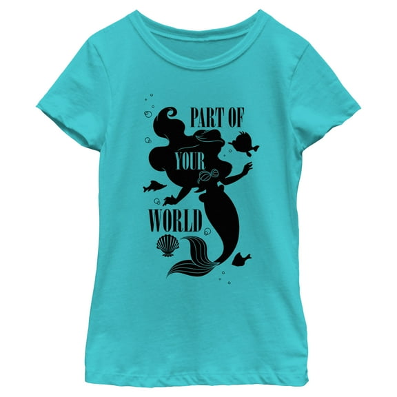 Girl's The Little Mermaid Ariel and Flounder Part of Your World Graphic Tee Tahiti Blue Small