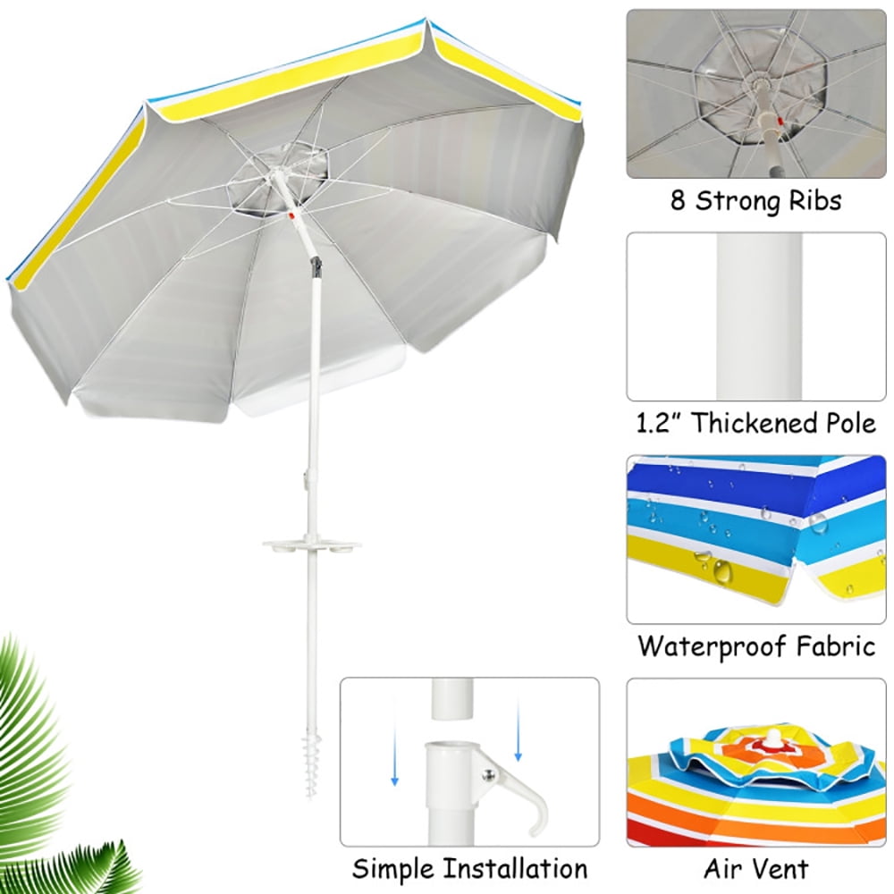 Aimee Lii 7.2 Feet Portable Outdoor Beach Umbrella with Sand Anchor and Tilt Mechanism, Sunbrella Patio Umbrellas, Multicolor Aimee Lii 7.2 Feet Portable Outdoor Beach Umbrella with Sand Anchor and Tilt Mechanism, Sunbrella Patio Umbrellas, Multicolor