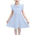 thumbnail image 2 of Ashirexll Teen Summer Dresses, Girls Summer Dress, 8-16Y Girls' Fashion Ruffle Sleeve Button Short Sleeve Turndown Collar Dress, 2 of 7
