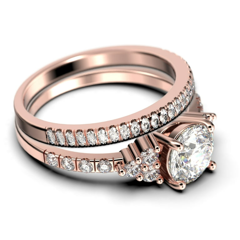 925 Silver Round Cut Diamond Ladies Bridal Wedding Ring selling Set 14K Rose Gold Finish Fancy Engagement Ring