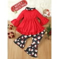 thumbnail image 3 of Suealasg Little Girl Christmas Outfits Clothes 1T 2T 3T 4T 5T 6T Kids Girls Long Sleeve Crew Neck T-Shirts Tops Santa Print Flare Pants Scarf 3Pcs Christmas Party Clothing for Children Girl, 3 of 9