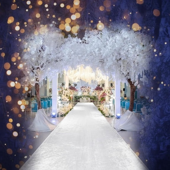 White Wedding Aisle Runner Outdoor Velvet Aisle Runner for Wedding Ceremony with Carpet Tapes Velvet Fabric Floor Rugs for Bridal Walkway