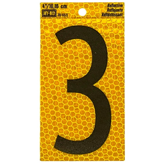 HY-KO 4" Yellow Self-Adhesive Reflective Number 3