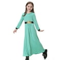 thumbnail image 5 of NAFUU Kid Girls Dress Solid Color Crew Neck Long Sleeve Abaya Dresses Long Robe For Kids Middle Casual Summer Outfit Tween Girls Dresses Formal,Light Green,5-6 Years, 5 of 9