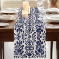 thumbnail image 3 of Blue Spring Floral 108 Inch Table Runner, Summer Botanical Farmhouse Rustic Farmhouse Dresser Scarf Cotton & Linen Tablerunner for Dining/Kitchen Island/Holiday Party Décor 13" x 108", 3 of 9