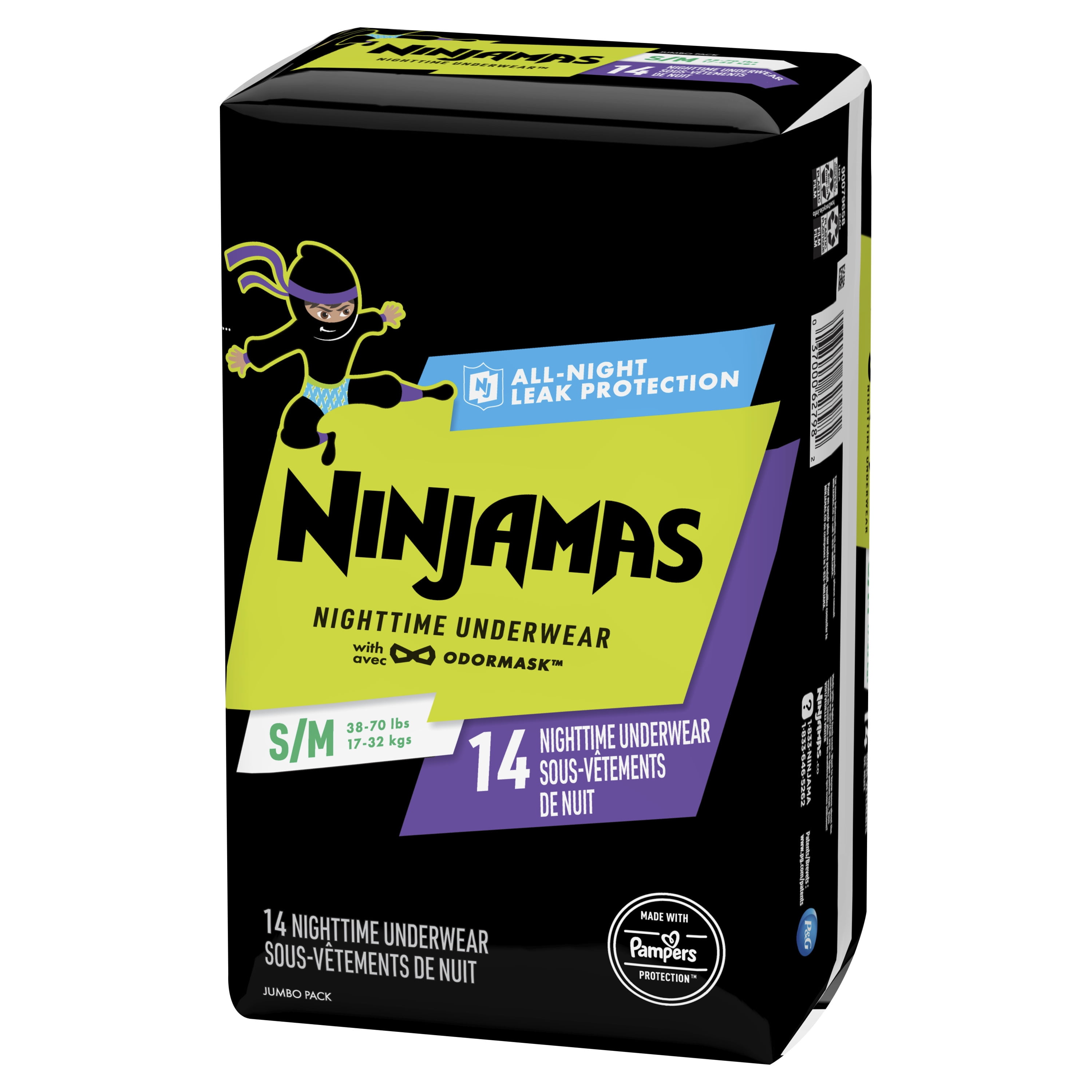 Pampers Ninjamas Nighttime Bedwetting Underwear Boys Size S/M (38-65 lbs)  14 Count (Packaging & Prints May Vary) (Pack of 2)