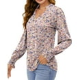 thumbnail image 4 of Fantaslook Womens Tops Dressy Blouses V Neck Puff Long Sleeve Tunic Tops Button Fall Shirts, 4 of 9