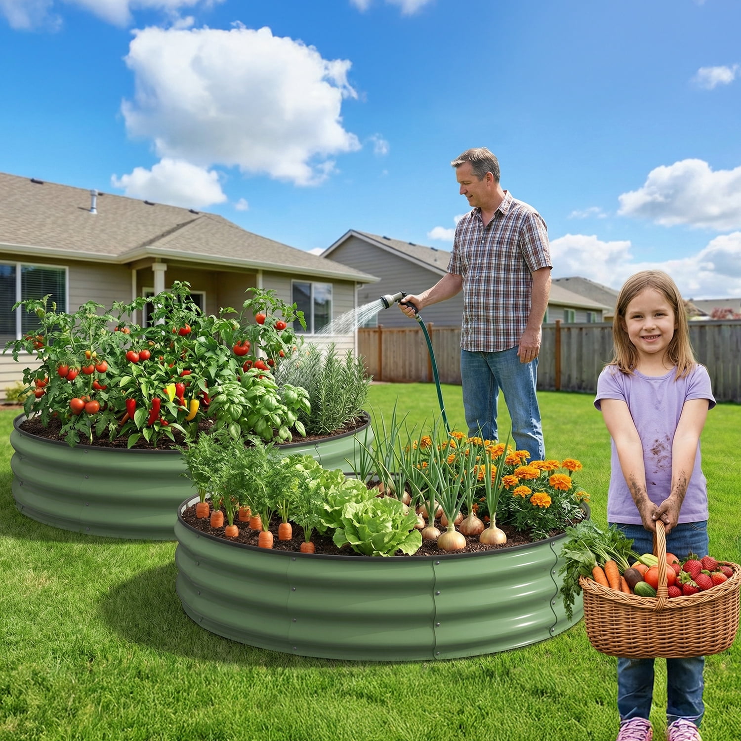 Raised Garden Bed 4x4x1ft, Quccifan Heavy Duty Round Galvanized Metal Planter Box for Vegetables Flowers, Durable Garden Bed for Backyard Patio Balcony, Green