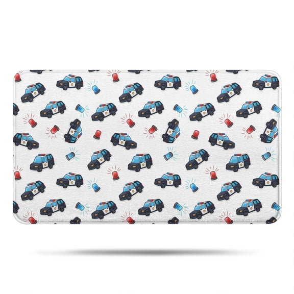 Police and Light Red Pattern Non Slip Microfiber Bathroom Rugs, Soft Rubber Backing Bath Mats for Bathroom Floor Tub and Shower,17"x30"