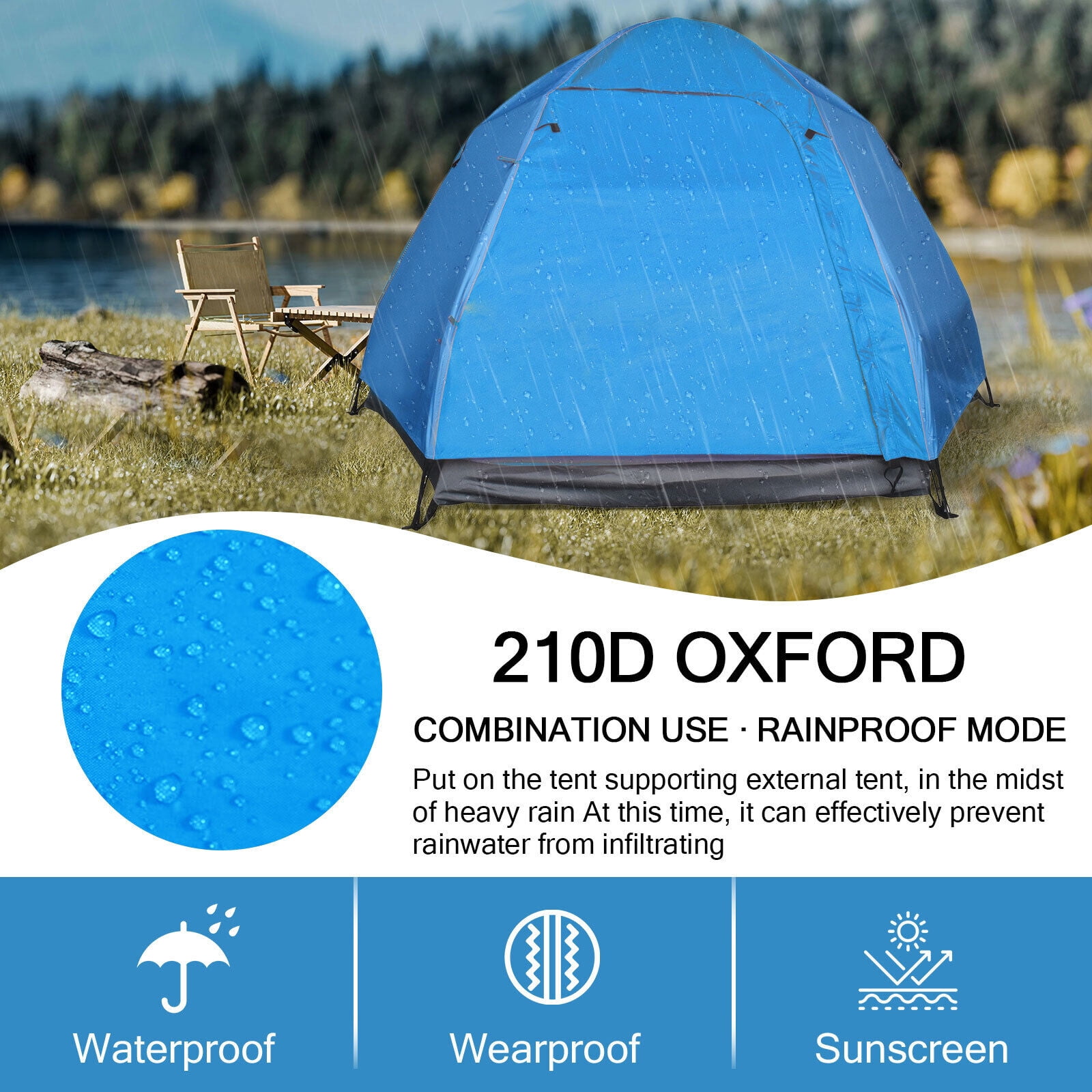 SHANNA Instant Camping Tent Portable Large Pop Up Tent 3-4 Person Dome Family Hexagon Tents Pop up Sun Shade Tent for Outdoor Camping Hiking, Blue Tent +Inflatable pillow