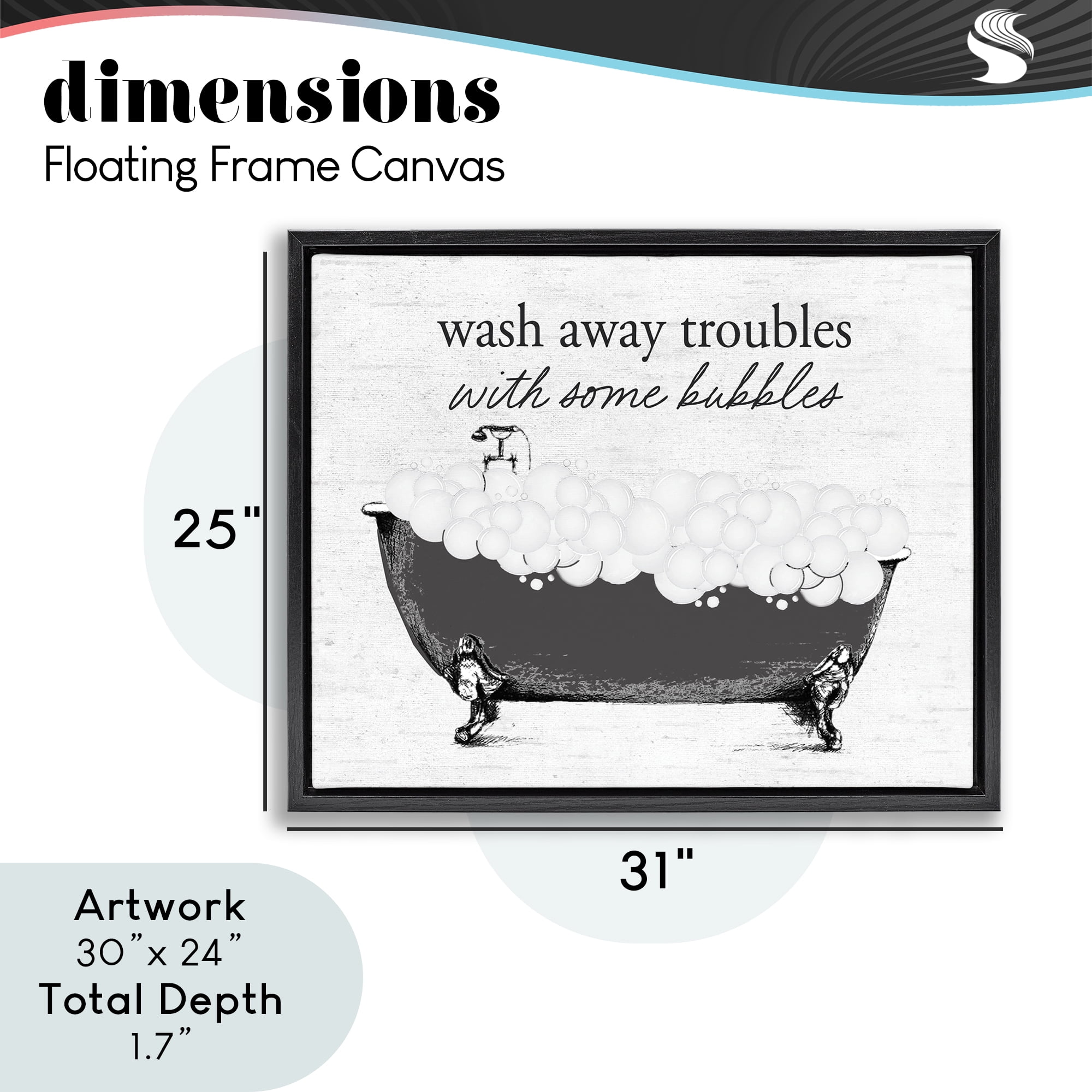 Uplifting Bubble Bath Rhyme Black Framed Floater Canvas Wall Art, design by Lettered and Lined