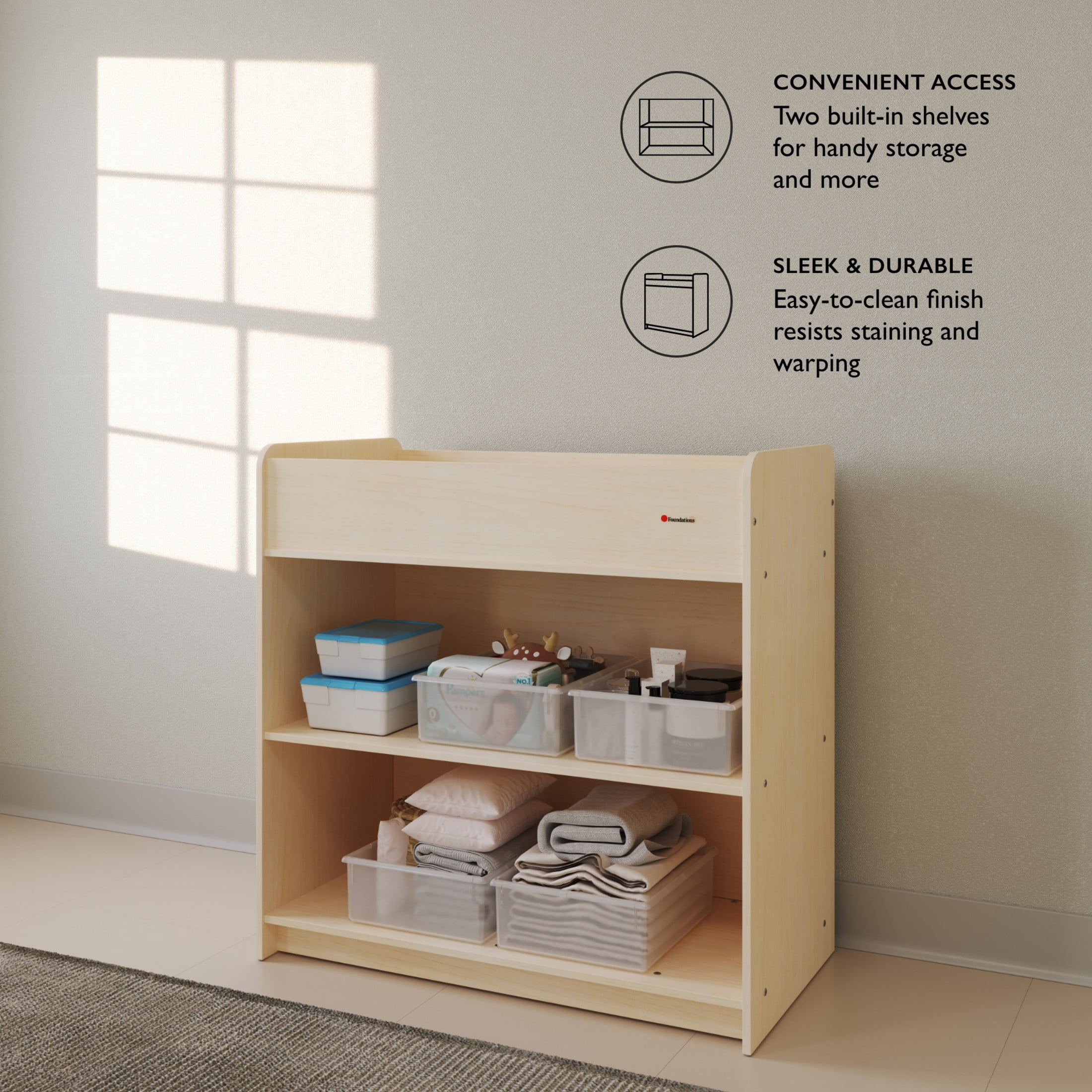 SafeStart Changing Table and Wall Organizer Set, Built-In Storage, Easy to Clean, Natural