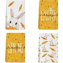 Happy Easter Cute Bunny Carrots Spring Kitchen Towels Dish Towels 18x26 Inch Home Decorations Hand Towels Set of 4 Drying Dishcloth