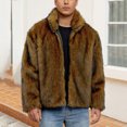 thumbnail image 6 of ZUKMRJPC Men's Vintage Faux Fur Coat Zipper Lapel Warm Soft Comfy Winter Cardigans Coats Long Sleeve Loose Fit Lapel Thick Jacket, 6 of 7
