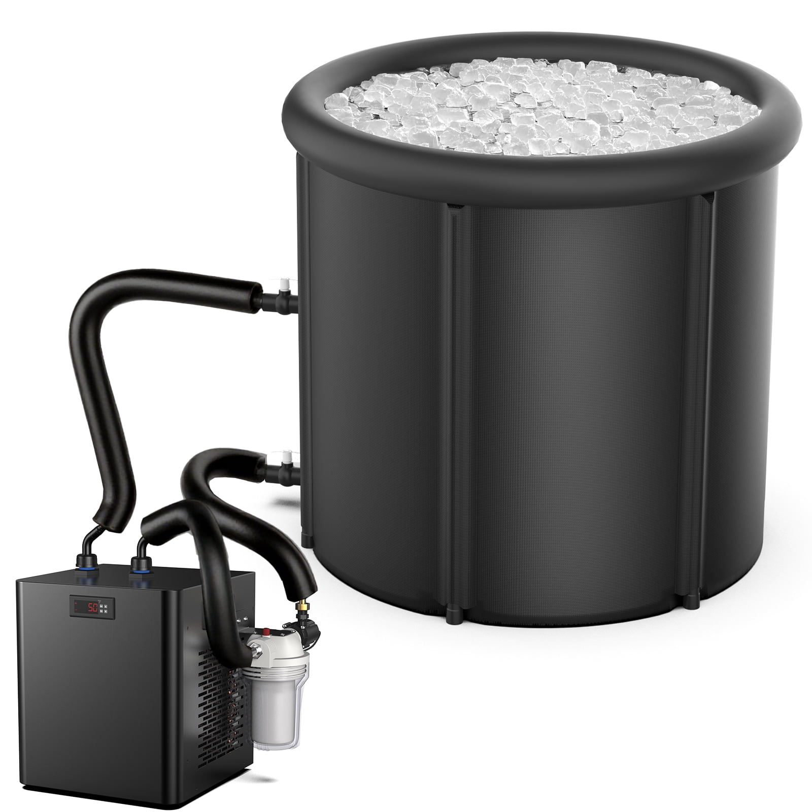 Ecojoy Ice Bath Tub for Cold Plunge, Portable Ice Pod with Lid & Cover, 100Gal Inflatable Ice Plunge Tub with 2 Drain Valves for Chiller Connection, Cold Therapy Recovery, Indoor Outdoor Use