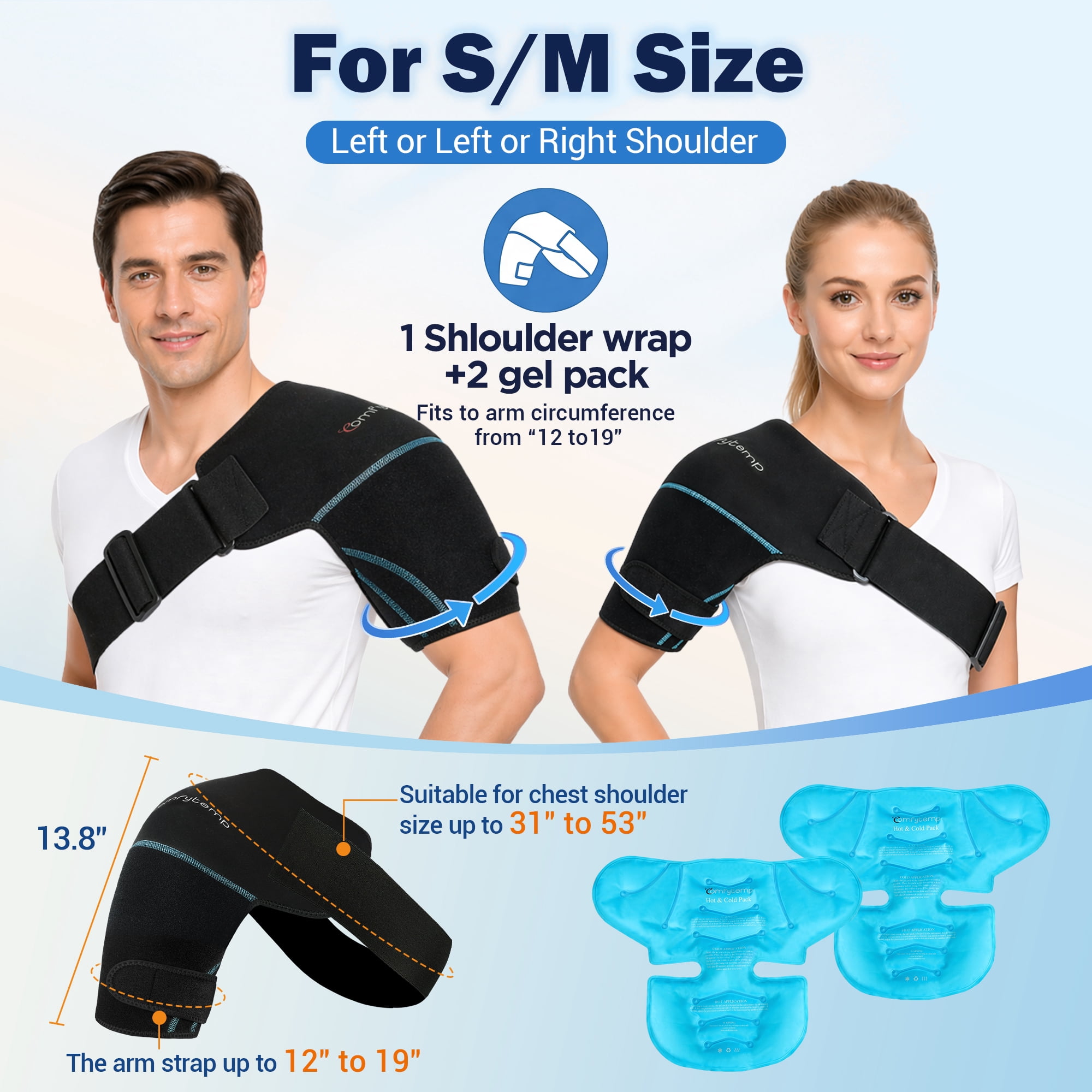 Comfytemp Shoulder Ice Pack Wrap with 2 Reusable Gel Inserts, Adjustable Compression for Shoulder Pain Relief & Post-Workout Recovery