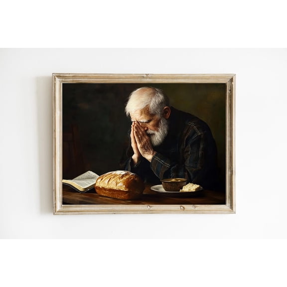 Kiloa Grateful Man Praying Christian Decor Poster Praying Over Meal Wall Decor Poster Old Man Praying Christian Poster Wall Art Poster Jesus E961, 8x12 UNFRAMED