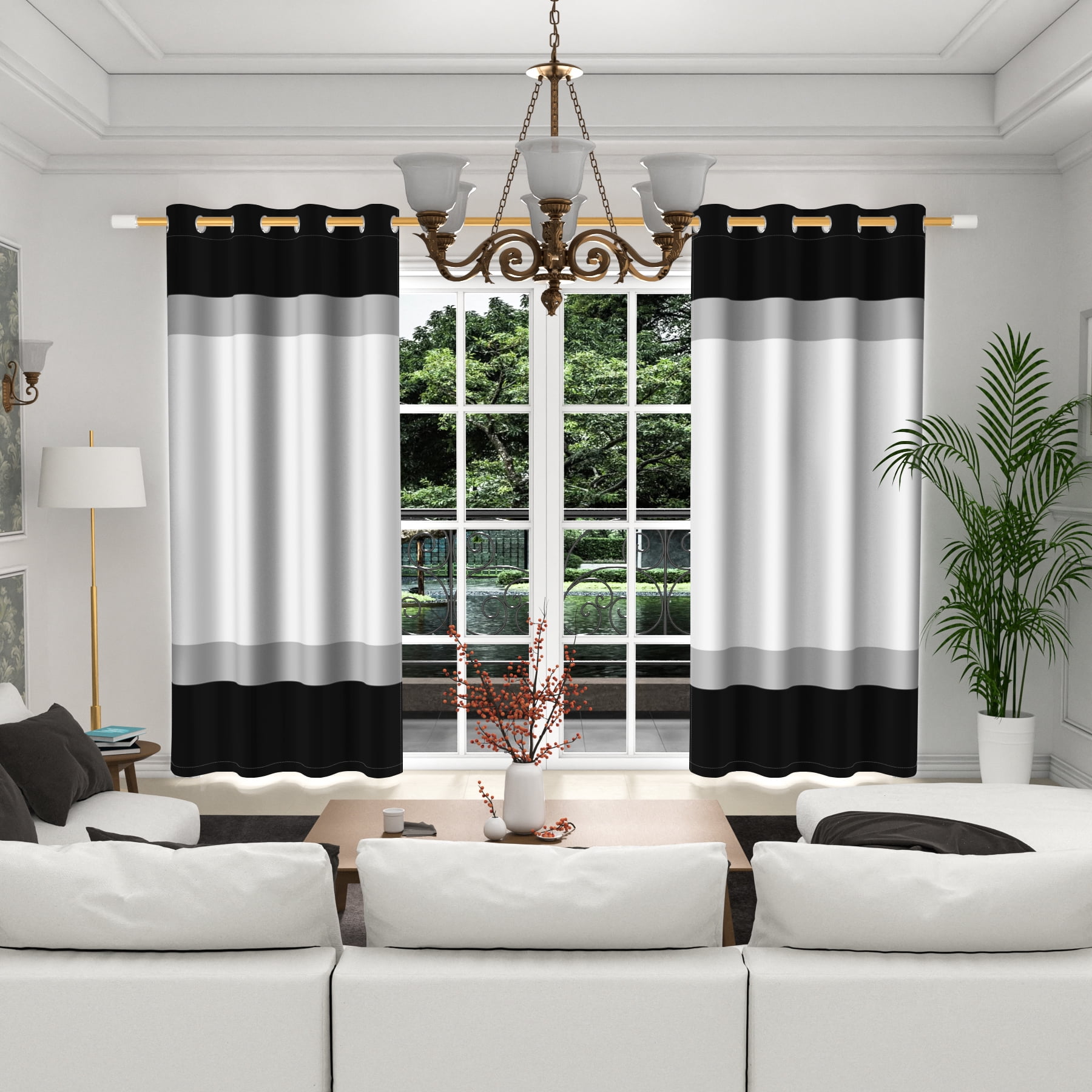Lfeey Black White Blackout Curtains, Set of 2, Room Darkening for Living Room/Bedroom, 42x84 inches