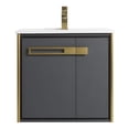 thumbnail image 2 of Fine Fixtures Oakville 24 in. W x 18 in. D x 33 in. H Wall Mounted Bathroom Vanity in Onix Grey with White Ceramic Sink - Satin Brass hardware, 2 of 7
