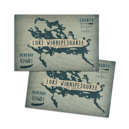 

Lake Winnipesaukee Lake Essentials Shape Acreage and County (4x6 Birch Wood Postcards 2-Pack Stationary Rustic Home Wall Decor)