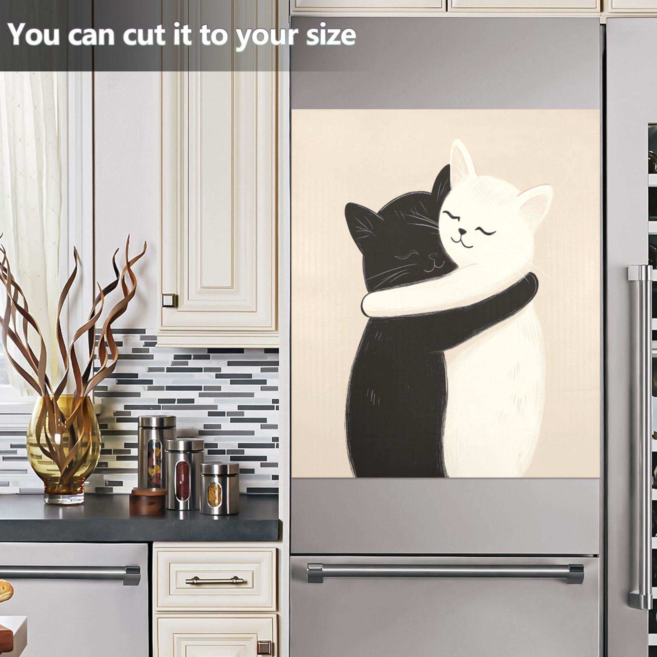Dishwasher Magnetic Sticker 23x26 Inch Refrigerator Magnetic Sticker Washing Machine Magnetic Sticker Kitchen Panel Magnetic Sticker Home Decor Two Cats Hugging