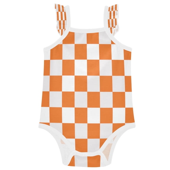 TTYFWHD Infant Toddler Baby Girl Romper Orange Checkerboard Ruffle Sleeveless Cotton Summer One Piece Bodysuit 3-24M