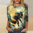 thumbnail image 2 of CYMMPU 3/4 Sleeve Blouses for Women Dressy Casual Tunic Tops Fall Fashion Shirts Bee Pattern Loose Fit Crew Neck Spring Tops Lightweight Basic T-Shirts Multicolor S, 2 of 5