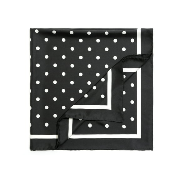 100% silk black and white Polka dot handmade women's silk Square scarf 35" 89cm