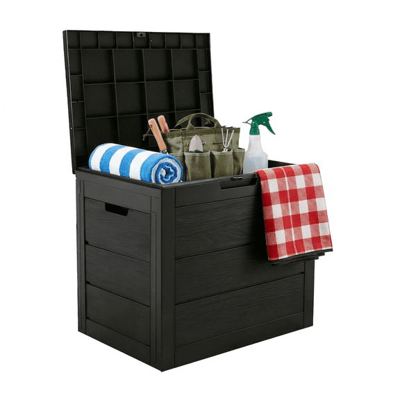 35 Gallon Outdoor Storage Box, Waterproof Resin Deck Box with Lockable Lid, UV Resistant Patio Storage Box for Package Delivery, Cushions, Garden Tools, Outdoor Storage Container