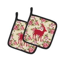 Caroline's Treasures BB1121-RS-YW-PTHD Deer Shabby Chic Yellow Roses Pair of Pot Holders , 7.5HX7.5W, multicolor