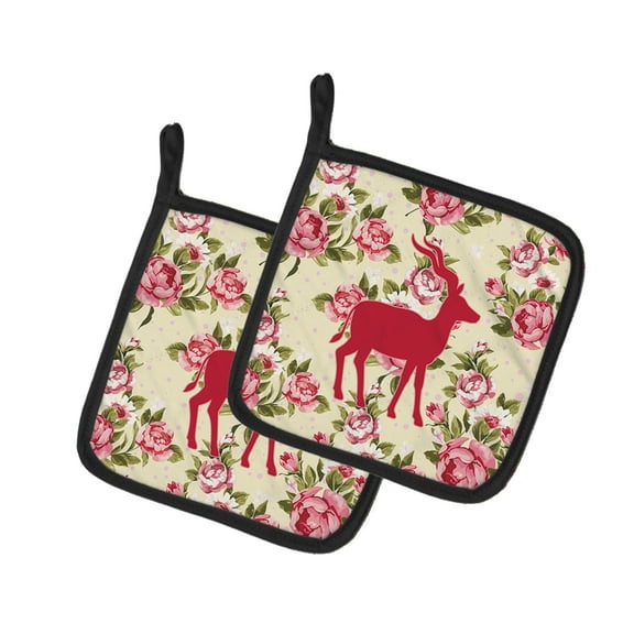 Caroline's Treasures BB1121-RS-YW-PTHD Deer Shabby Chic Yellow Roses Pair of Pot Holders , 7.5HX7.5W, multicolor