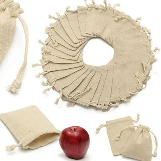 20 Petits Sacs En Toile De Jute Avec Cordon – 10x14 Cm, Coloris Assortis, Neufs