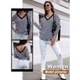 thumbnail image 2 of QAFOPEH Women Striped Print V Neck Long Sleeve Open Back T-Shirt, 2 of 6