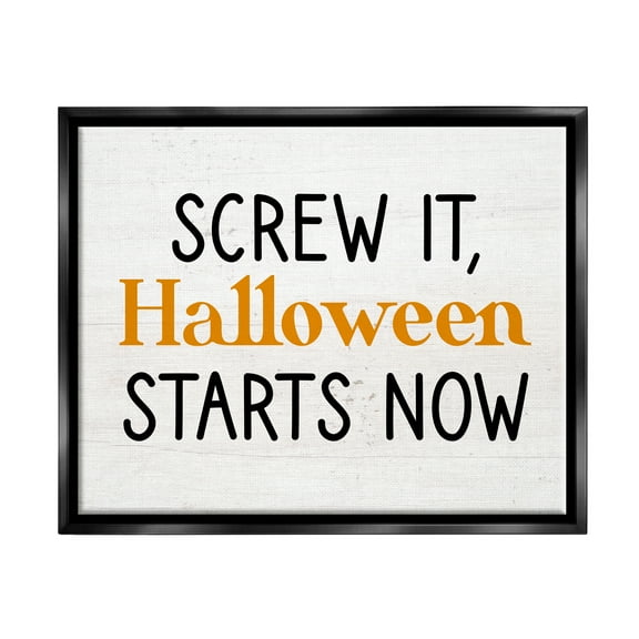 Stupell Industries Halloween Starts Now Phrase Holiday Painting Black Floater Framed Canvas Art Print Wall Art, 21 x 17
