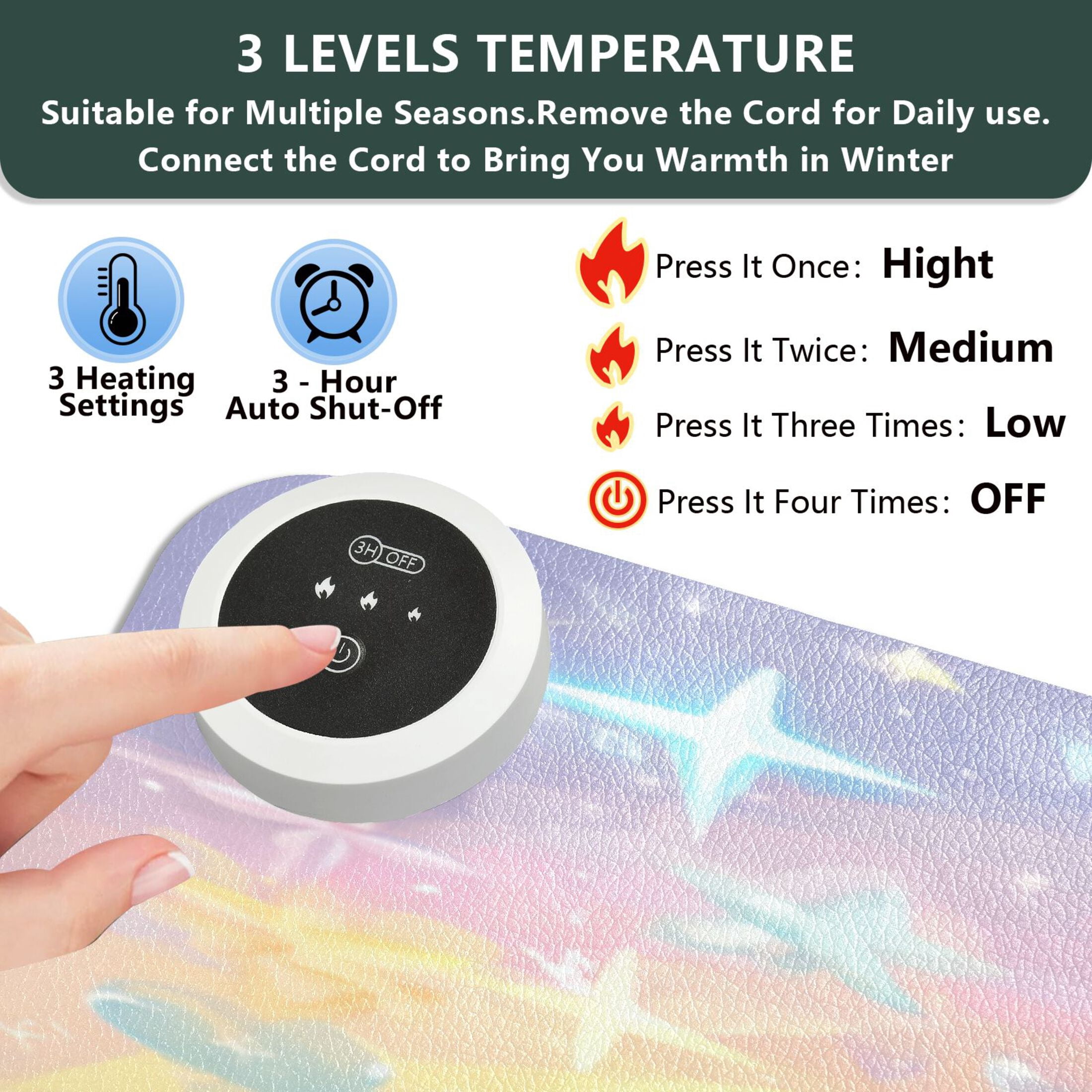 Large Heated Desk Mat Mouse Pad 31.5"x13"PU Leather Graphene Heating Desk Warmer with 3 Temperature Settings 110V US Plug Non-Slip Warm Pad for Home, Office, and Gaming Dreamy Celestial Bunny Duo