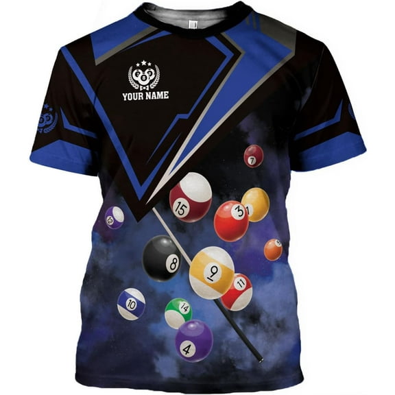 Personalized 3D Billiard Shirt Custom Name Men Women Team Apparel Pool 8 Ball Flag Tshirt Billiards Shirts Gift (Blue, 2XL)